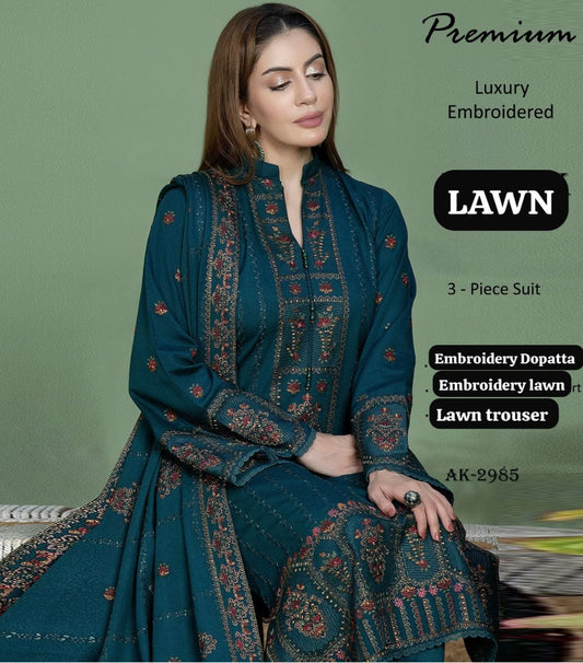 Noor e fajar 3 Piece - Lawn Embroidered Suit - AK2965 FJ
